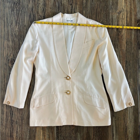 Private Label By Events Silk Single-Breasted Cream Blazer Size 12 Ornate Buttons - Picture 5 of 15
